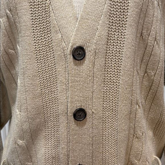 St John’s Bay sz L tan cableknit grandpa button down cardigan sweater - Picture 2 of 5